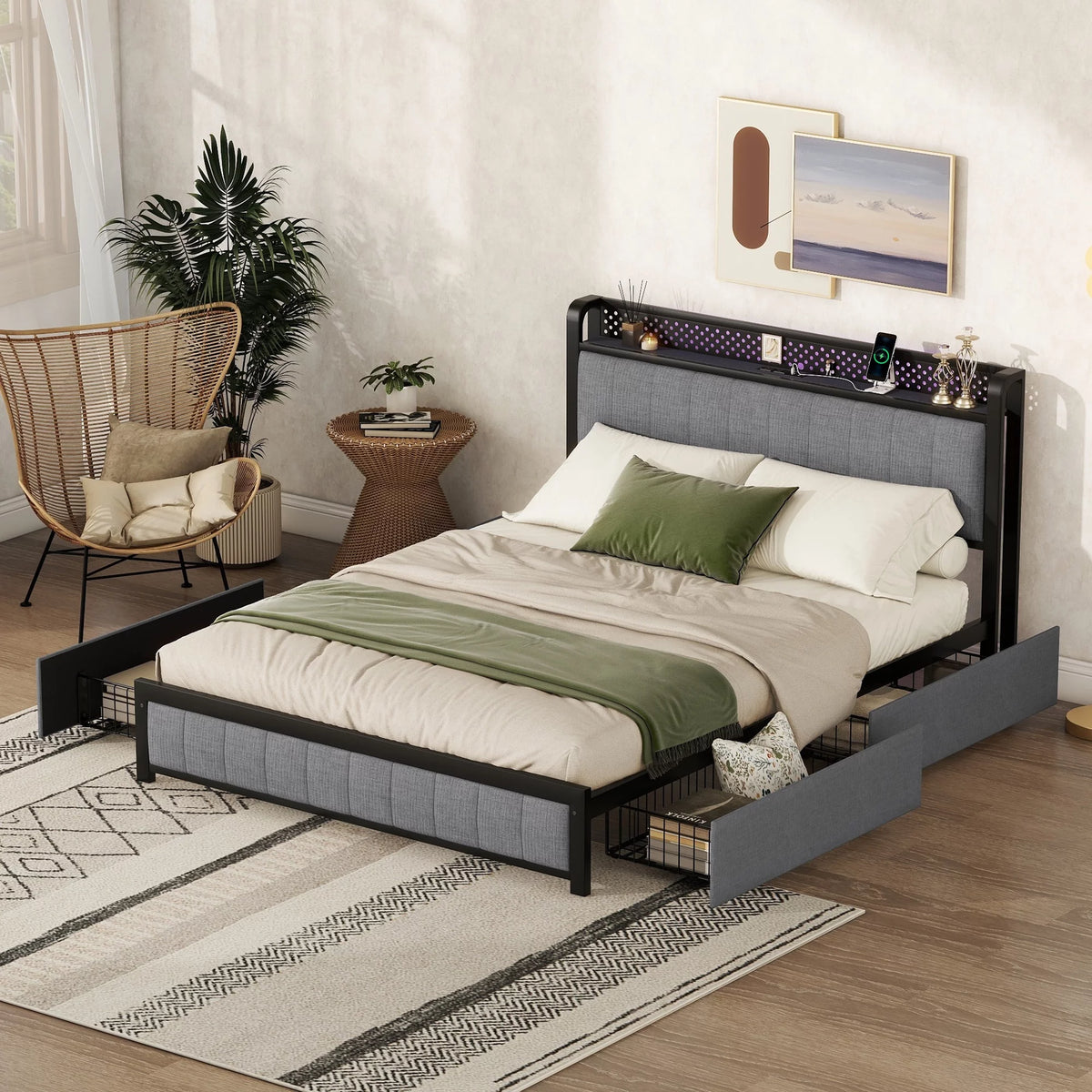 Queen Bed Frame with LED Headboard J5046