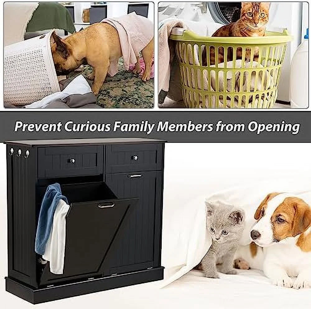 Double Tilt Out Trash Cabinet Laundry Hamper 20 Gallon Black E3550