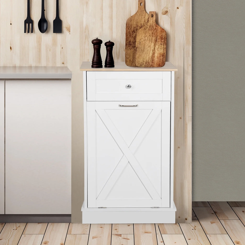 White Tilt Out Trash Can Cabinet N1767