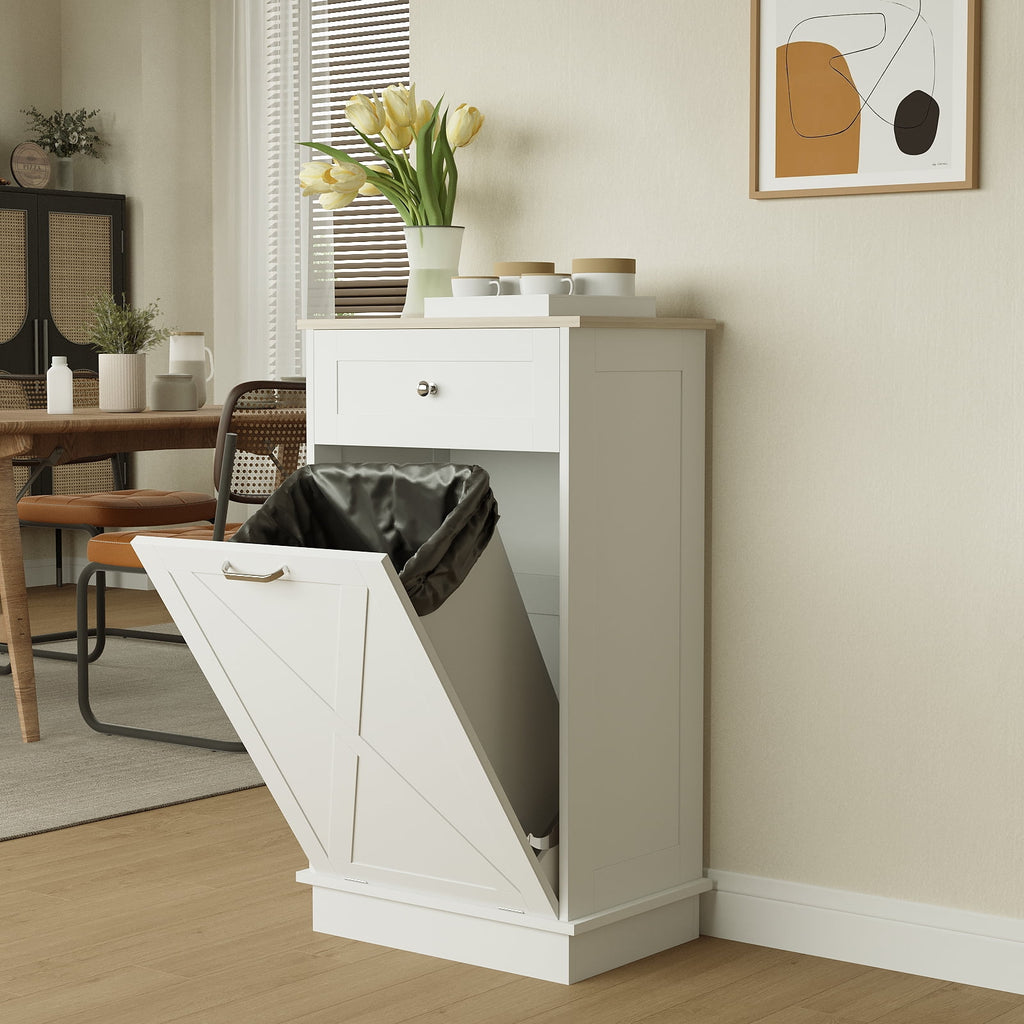 White Tilt Out Trash Can Cabinet N1767