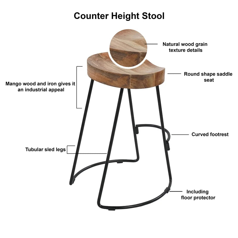 Mango Wood & Iron Barstool Set of 2 P3342