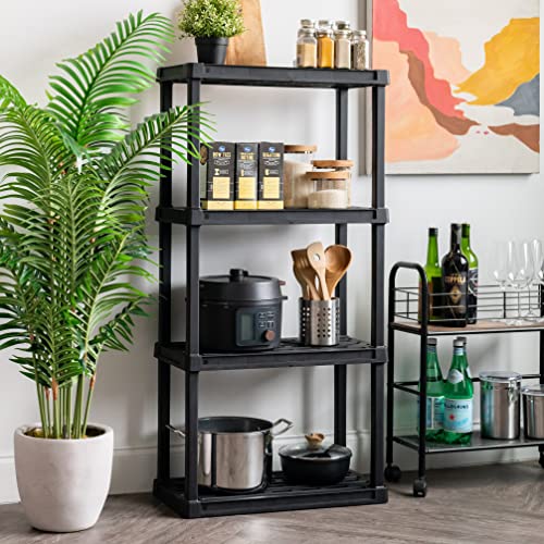 4-Shelf Heavy Duty Plastic Storage Shelves Black B3589