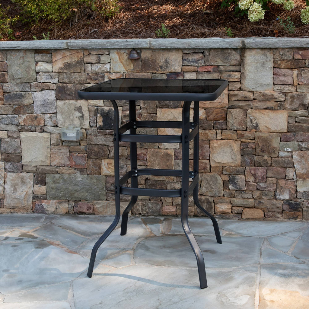 Black Tempered Glass Bar Height Patio Bar Table G609709