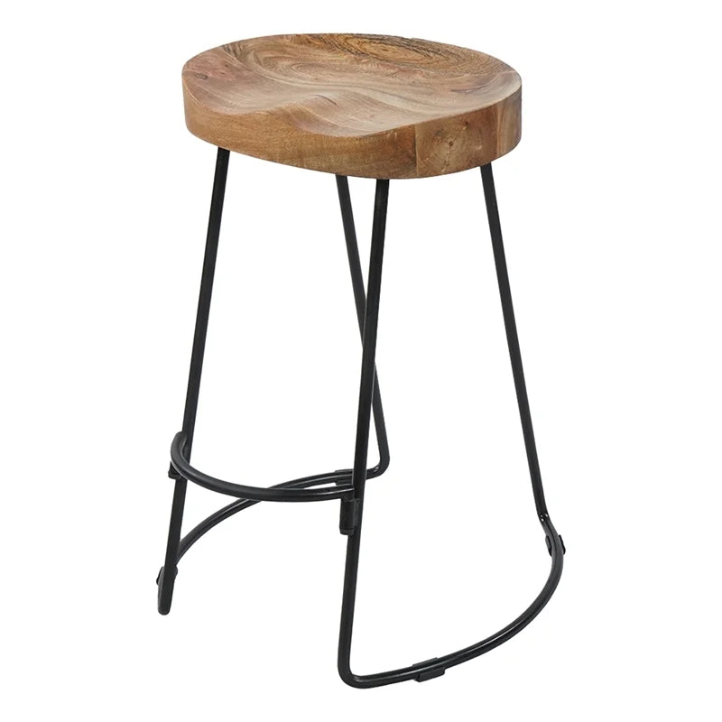 Mango Wood & Iron Barstool Set of 2 P3342