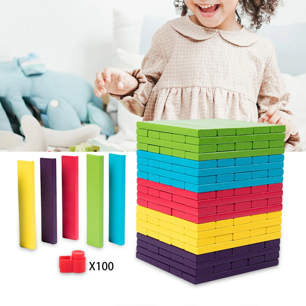 100 Pieces Wooden Blocks Stacking Game Building Kits Board Games B290432