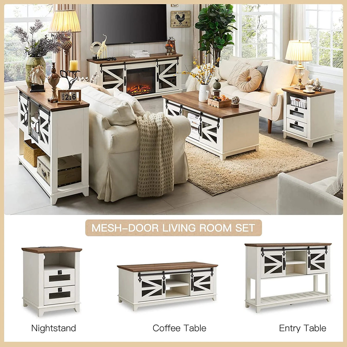48'' Coffee Table with Storage Sliding Barn Doors G600