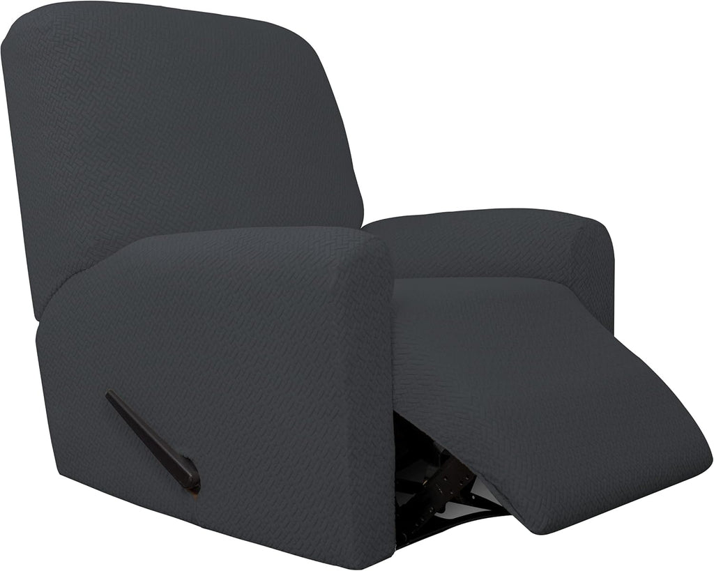 4-Piece Stretch Jacquard Recliner Sofa Cover with Elastic Loop, Dark Gray G767