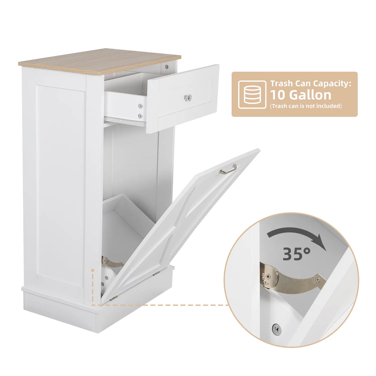 White Tilt Out Trash Can Cabinet N1767