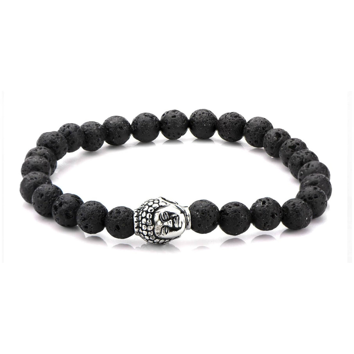 Men's Stainless Steel Black Lava Bead Buddha Bracelet O29384