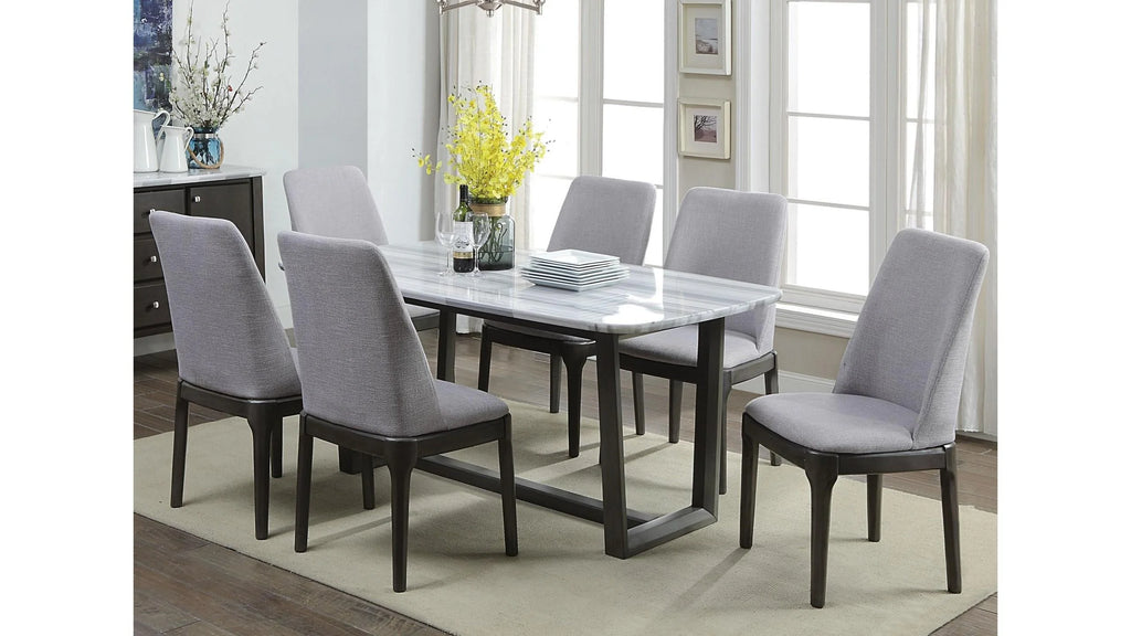 Marble Top Weathered Gray 7pcs Dining Table Set M451711