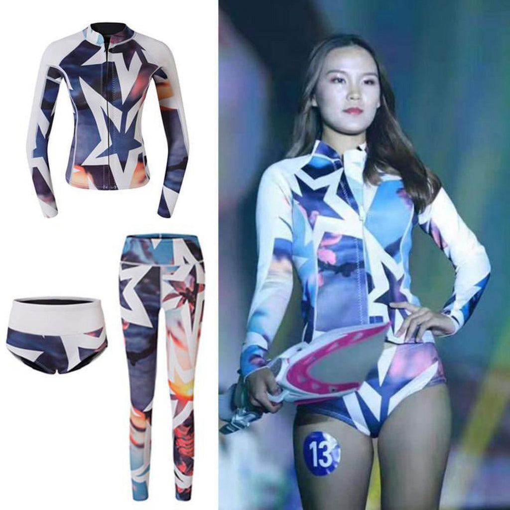 3pcs/Set Women Wetsuit Snorkeling Diving Surfing Jacket Shorts M O892078