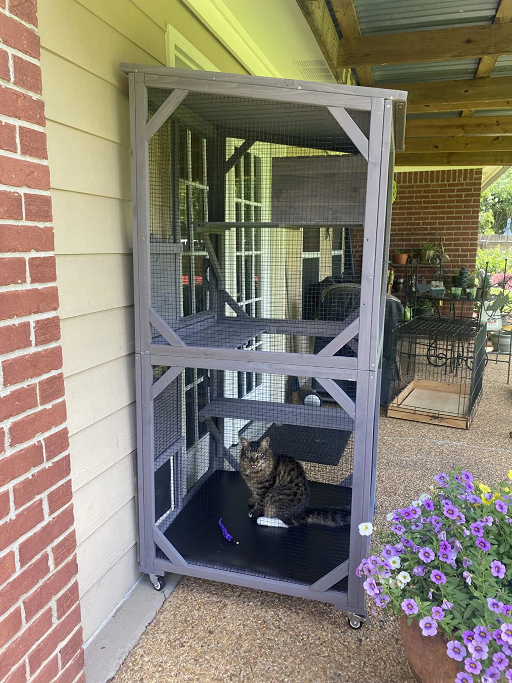 Wooden Catio Cat Enclosure with 3 Platforms R3978