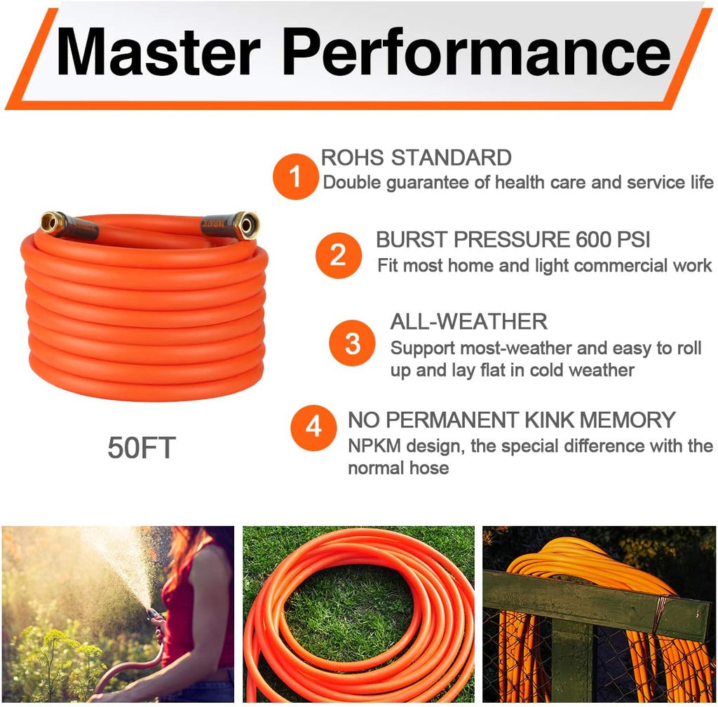 5/8 in x 50 ft Ultra Flexible Water Hose with 2 Set Quick Connect, Heavy Duty, 600 PSI B86193