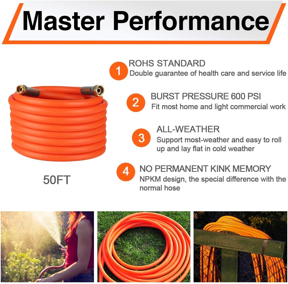 5/8 in x 50 ft Ultra Flexible Water Hose with 2 Set Quick Connect, Heavy Duty, 600 PSI B86193