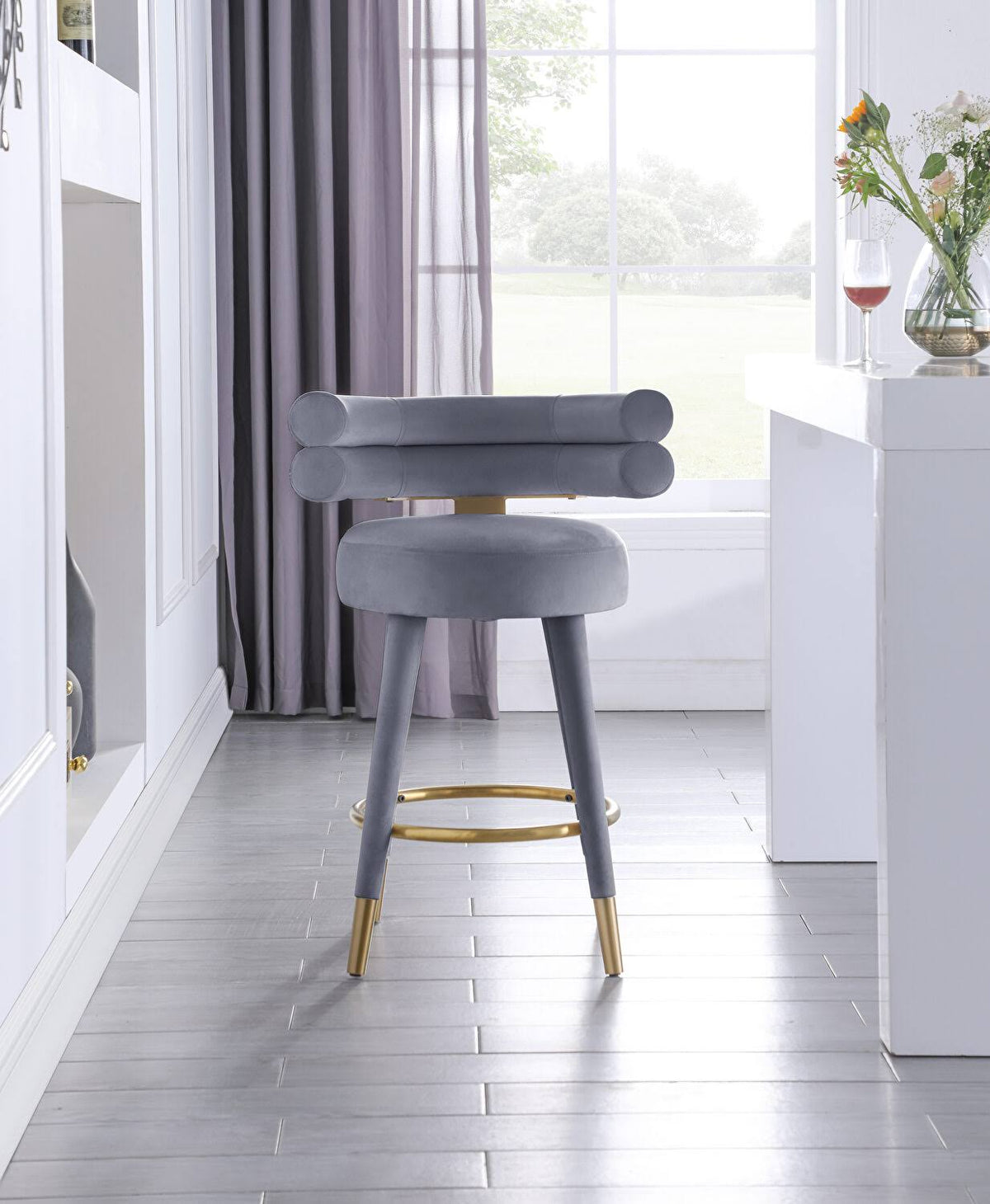 Gray Velvet Counter Stool (Set of 2) I39293