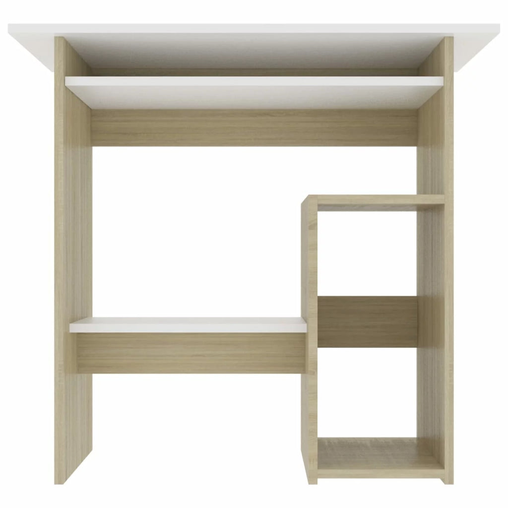 White Computer Desk with Keyboard Tray and Storage Shelves G735