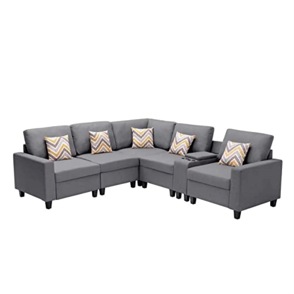 Gray Fabric Reversible Sectional with Charging Ports and Storage Console D830364