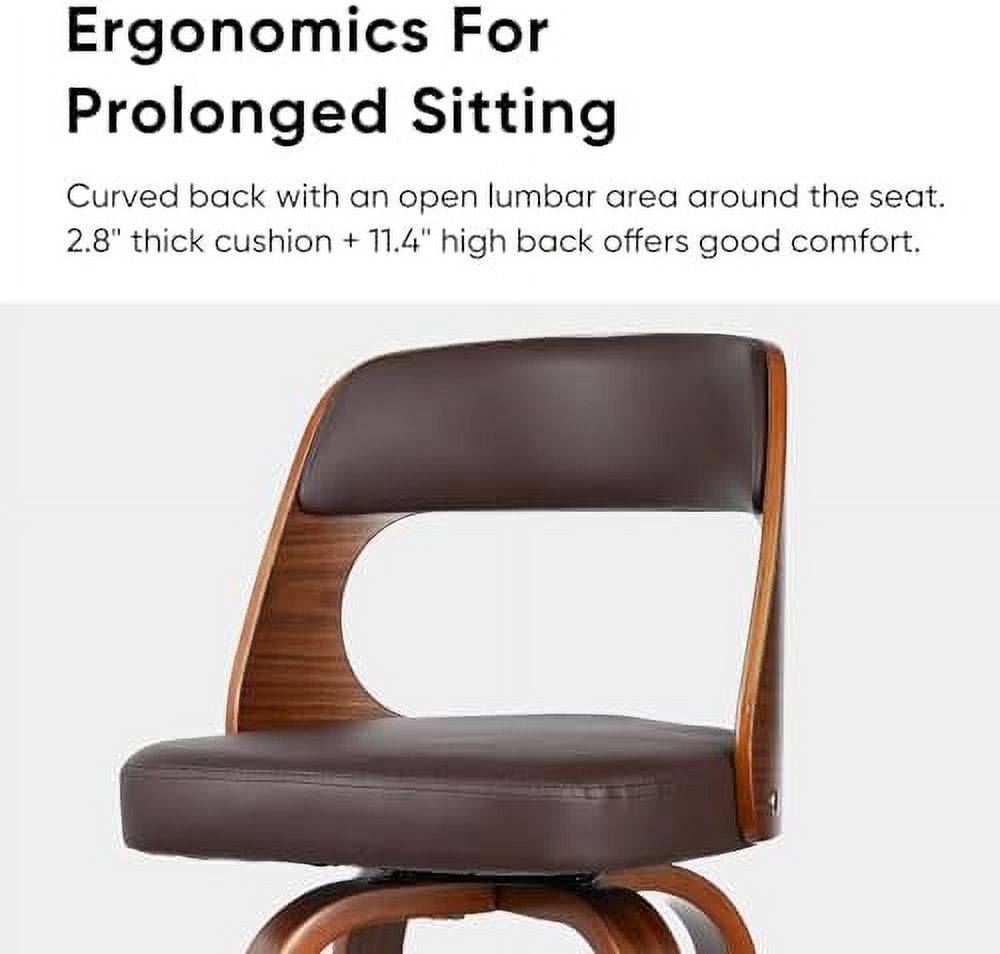 Swivel Barstools with Walnut Finish Wooden Back and Legs (Brown) D194563