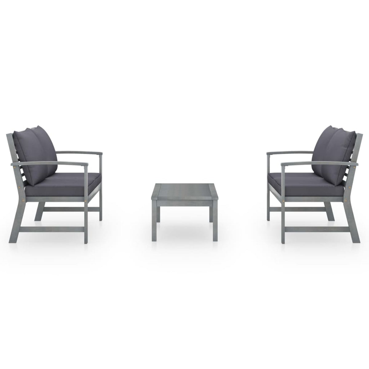 3 Piece Gray Acacia Wood Outdoor Patio Lounge Set with Cushions A9907