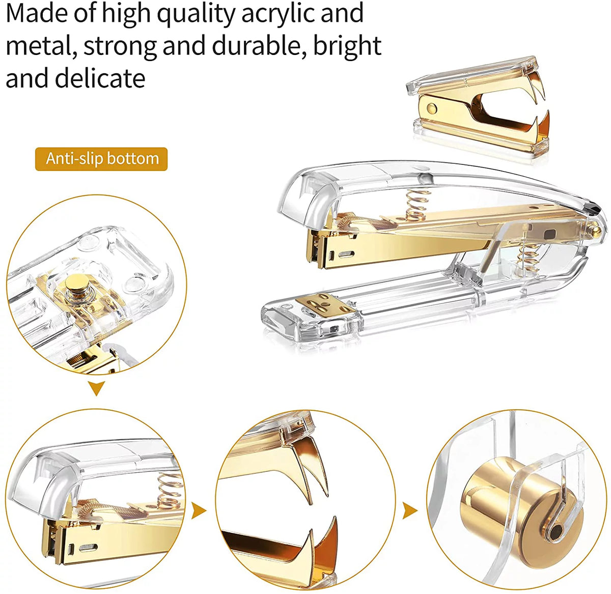 Acrylic Office Supplies Set with Stapler Tape Dispenser Binder Clips Paper Clips Pen Scissors and 1000 Staples I25371