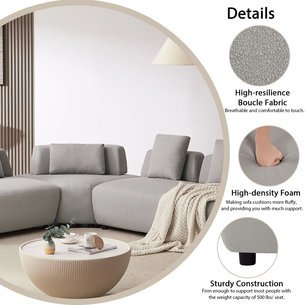 92.51" 3-Piece Grey Sectional Sofa with Removable Pillows N1792