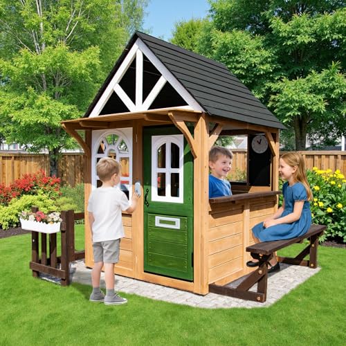 Cedar Gray Wooden Kids Playhouse with Play Kitchen B35598