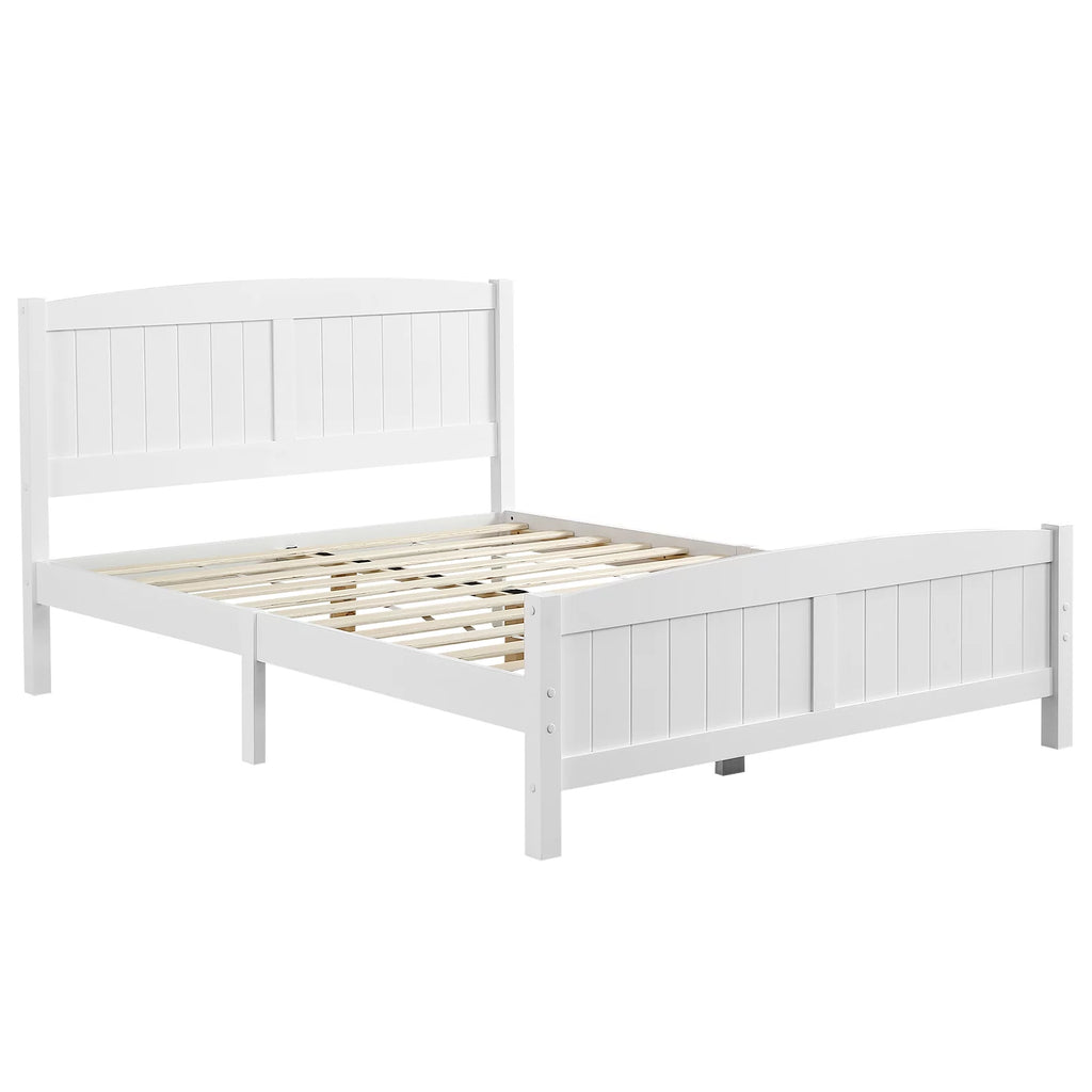 White Full Size Wood Platform Bed with Headboard and Footboard H70755
