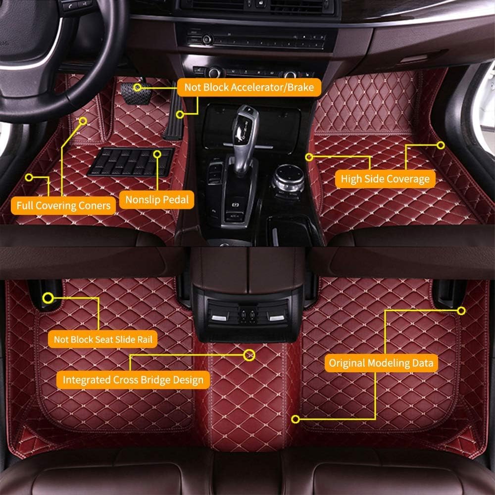 Red Waterproof Anti-Skid Leather Full Coverage Car Floor Mats W5679