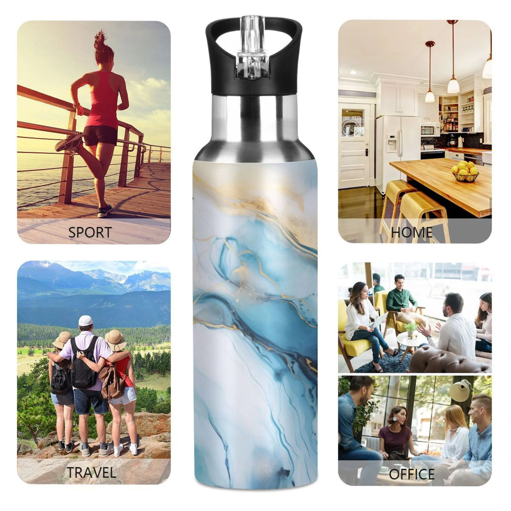 Blue Marble Stainless Steel Insulated Water Bottle with Straw Lid V882623