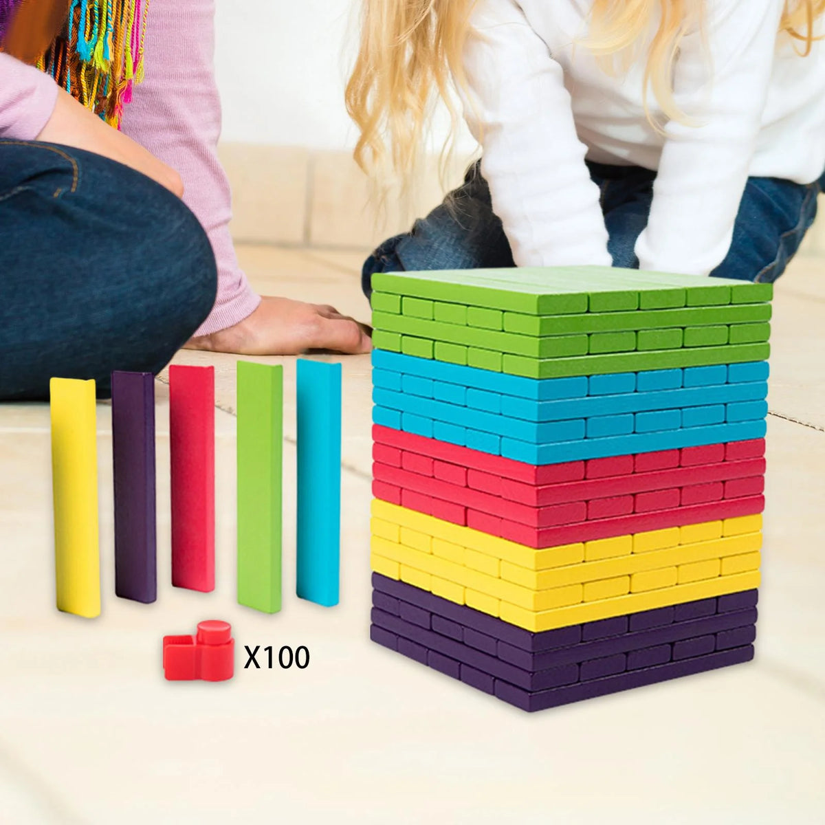 100 Pieces Wooden Blocks Stacking Game Building Kits Board Games B290432