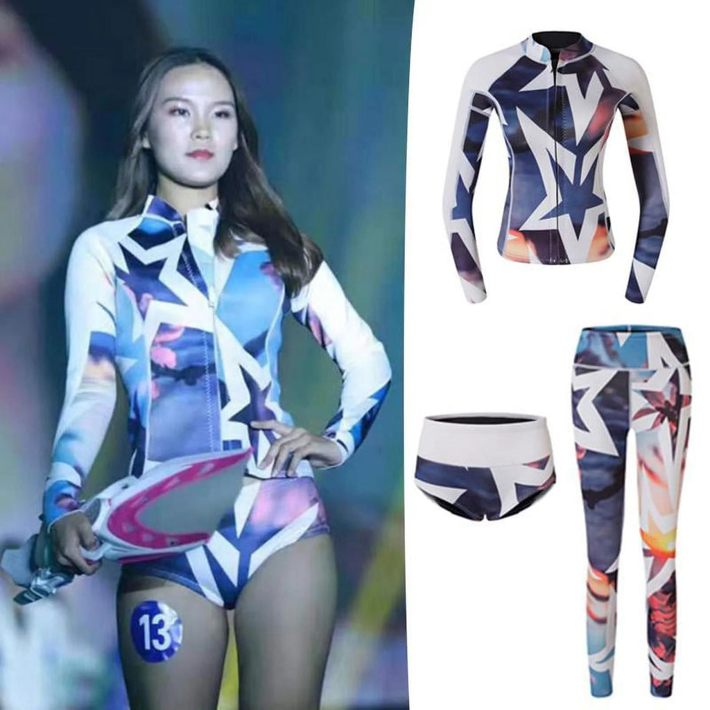 3pcs/Set Women Wetsuit Snorkeling Diving Surfing Jacket Shorts M O892078