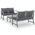3 Piece Gray Acacia Wood Outdoor Patio Lounge Set with Cushions A9907