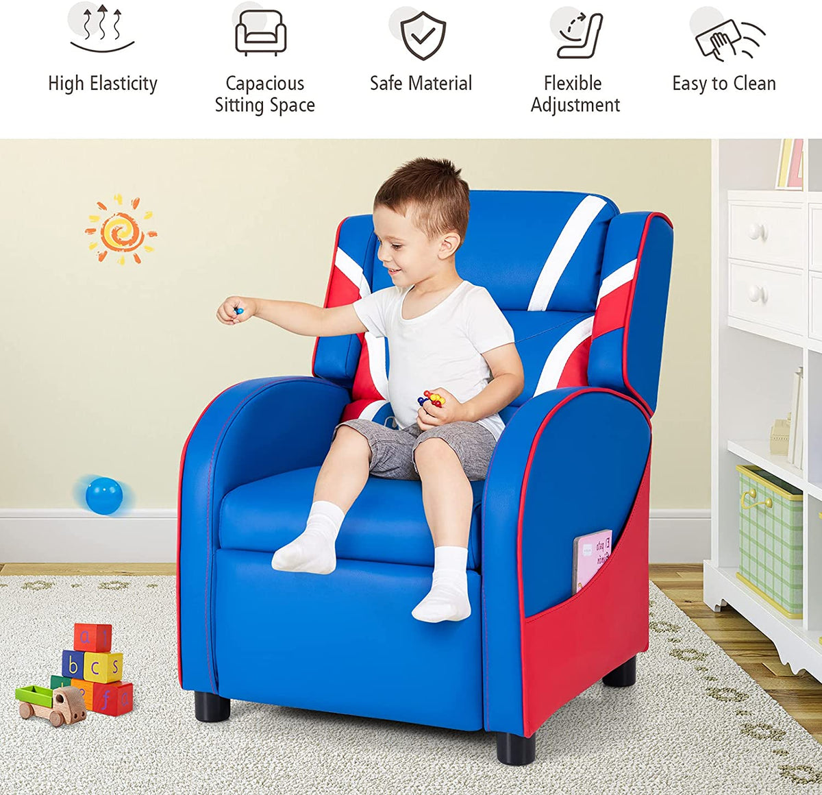 Kids Recliner Gaming Chair with Side Pocket A90173