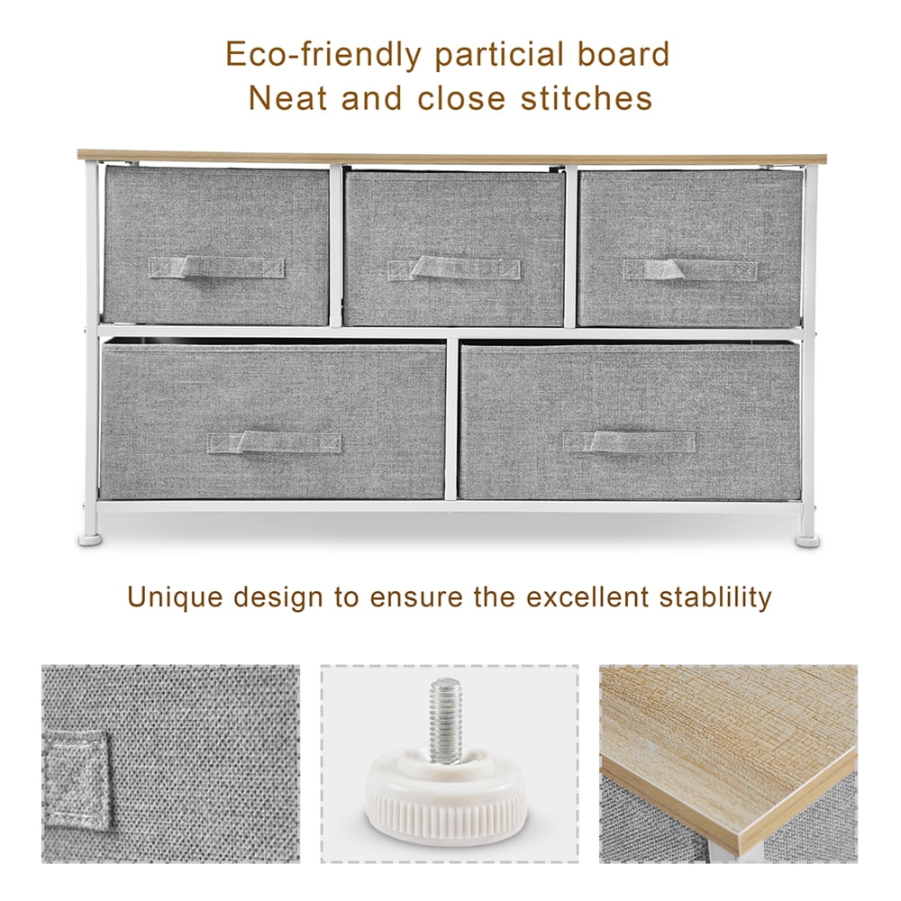 Light Grey 5 Drawer Fabric Dresser M8582