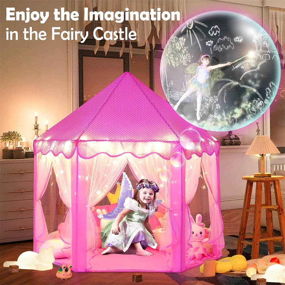 Princess Castle Girls Play Tent with Star Lights Pink Y5395