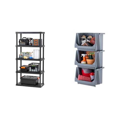 4-Shelf Heavy Duty Plastic Storage Shelves Black B3589