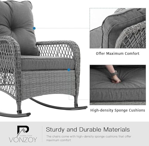 3 Piece Wicker Rocking Patio Furniture Set with Cushions and Coffee Table V17187