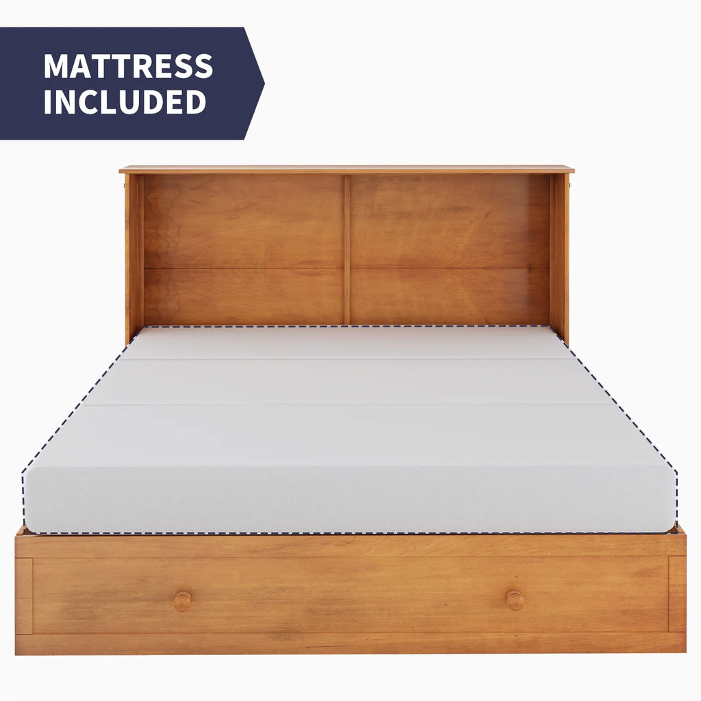 Queen Size Murphy Bed Cabinet with USB Charging Station, Drawer & Folding Mattress S156