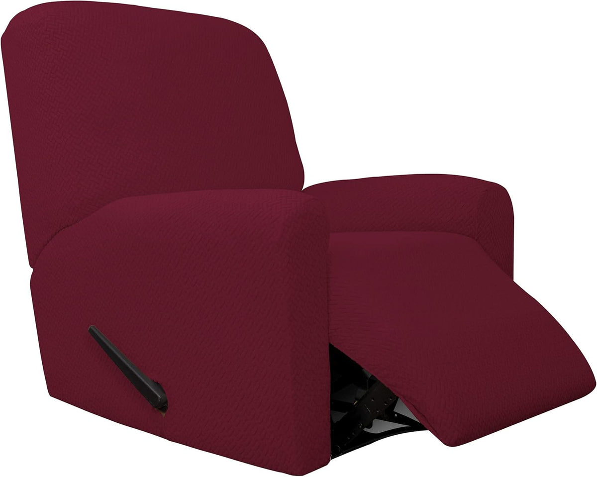 4-Piece Stretch Jacquard Recliner Sofa Cover with Elastic Loop, Dark Gray G767