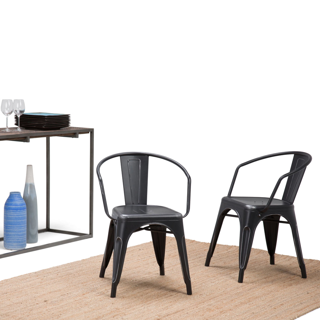 Black Metal Dining Arm Chair Set of 2 Q55129