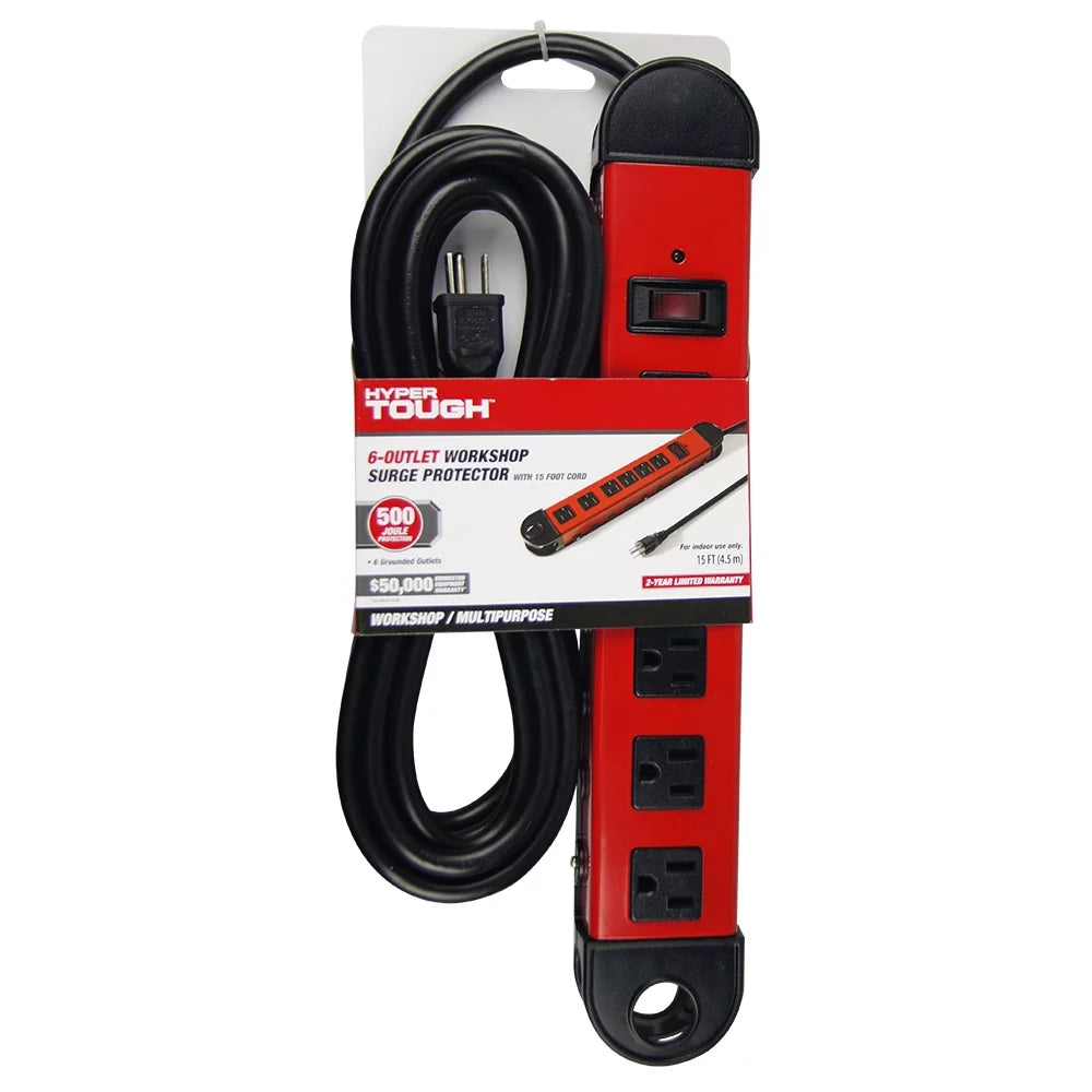 6-Outlet 15ft Cord Metal Surge with 500-Joule Protection X2956