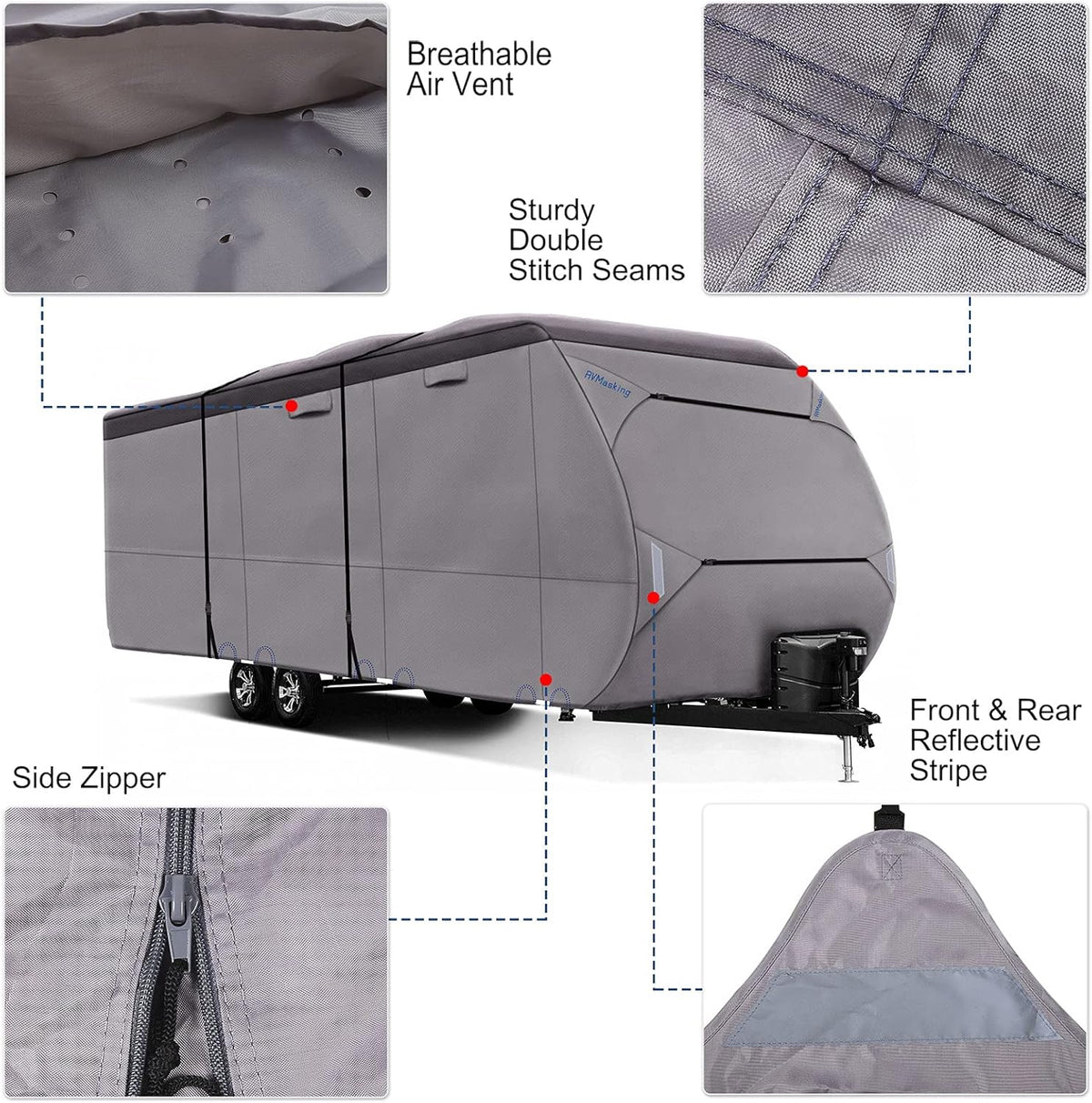 Upgraded Waterproof 500D Travel Trailer Cover with 4 Tire Covers, Tongue Jack Cover S57393
