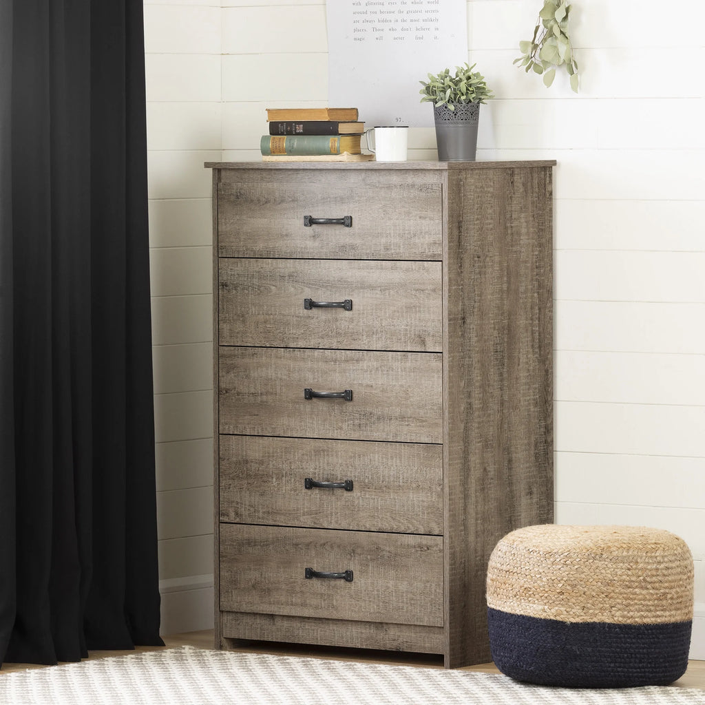 5 Drawer Weathered Oak Dresser R115