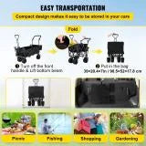 Collapsible Wagon Cart Black with Removable Canopy Oxford Cloth X73950