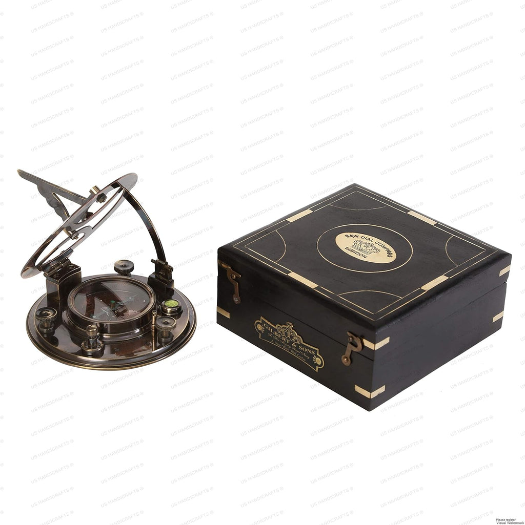 Sundial Compass Black Wooden Case Engraved Brass Pack of 2 J9798