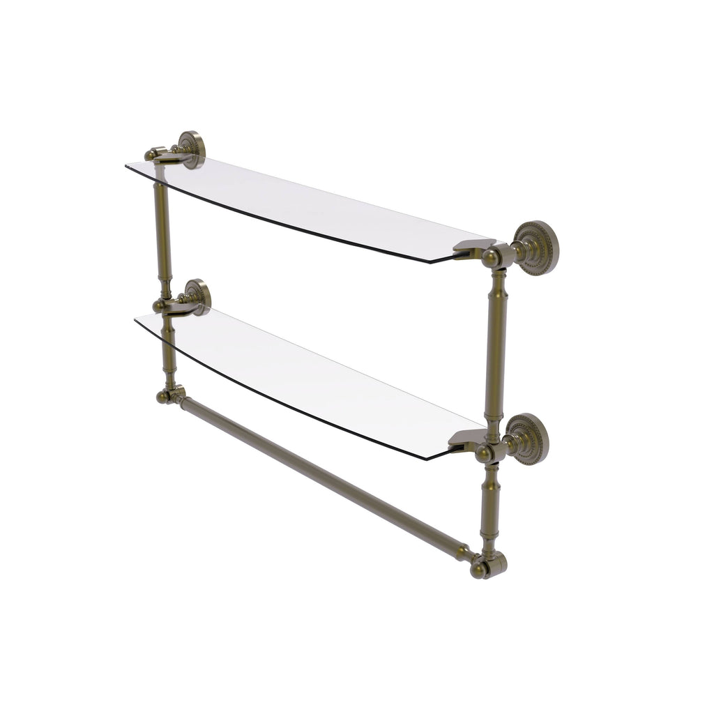 Two Tiered Glass Shelf with Integrated Towel Bar - Antique Brass - 24 inch N8439