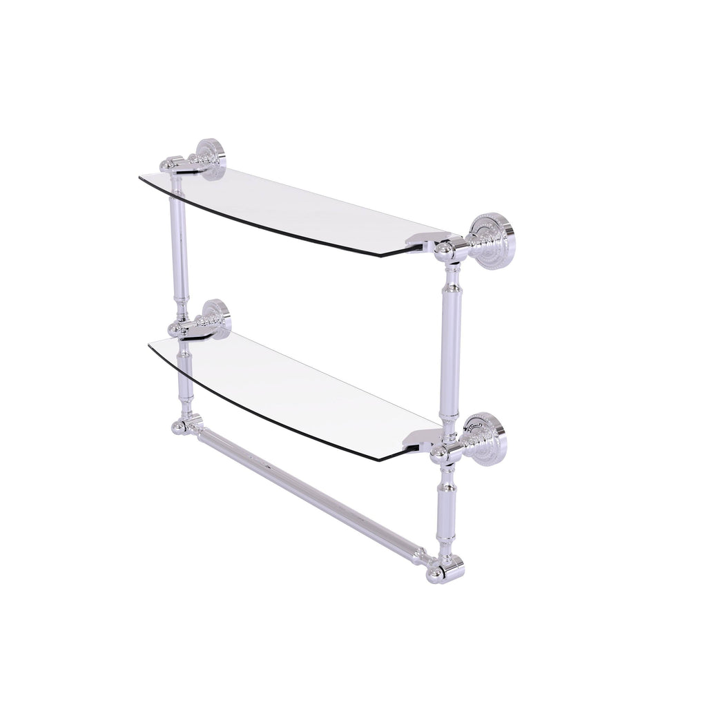 Two Tiered Glass Shelf with Integrated Towel Bar - Antique Brass - 24 inch N8439
