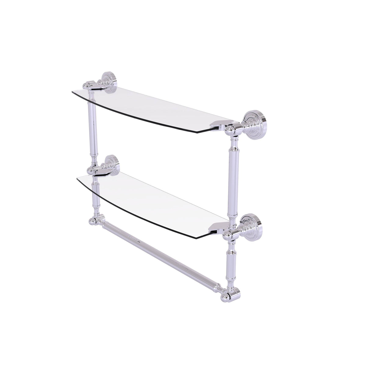 Two Tiered Glass Shelf with Integrated Towel Bar - Antique Brass - 24 inch N8439