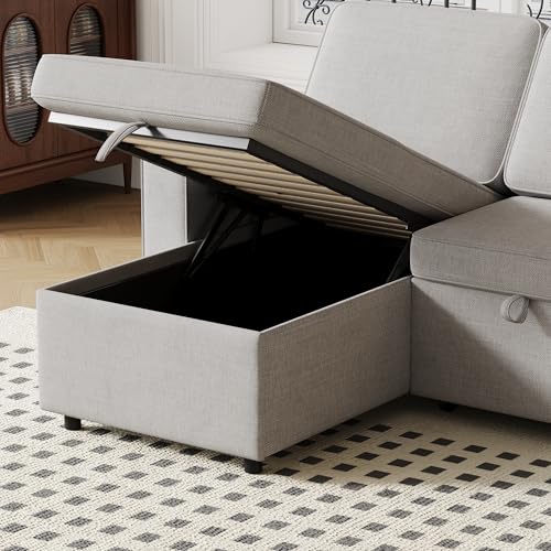 86 Inch Reversible Sleeper Sectional Sofa with Pull Out Couch Bed M4221
