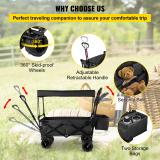 Collapsible Wagon Cart Black with Removable Canopy Oxford Cloth X73950